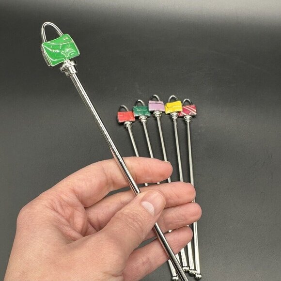 Swizzle Sticks Drink Stirrer Metal Enamel Rainbow Cocktail Bar Miche Purse Promo - Picture 3 of 5